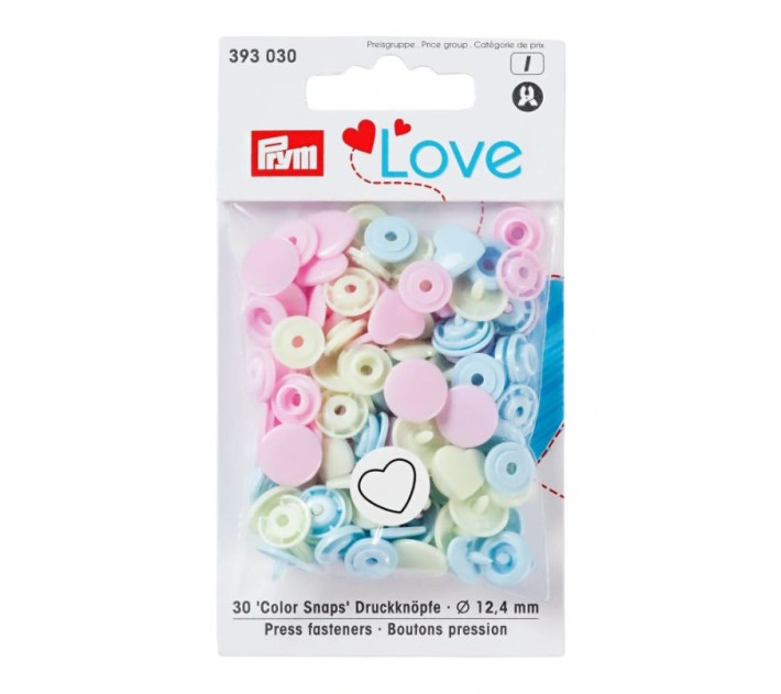 PRYM- Napy Plast. Love -Mięta/Błękit/Róż.