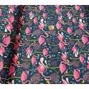 Tkan. Flamingi Różowe -Morski Ciemny