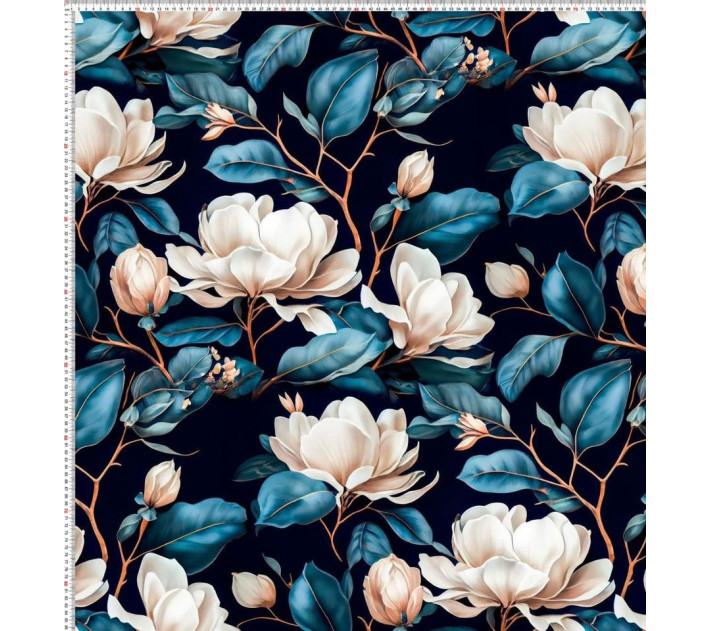Kwiaty Magnolie na Granat Ciemny -Cyfra
